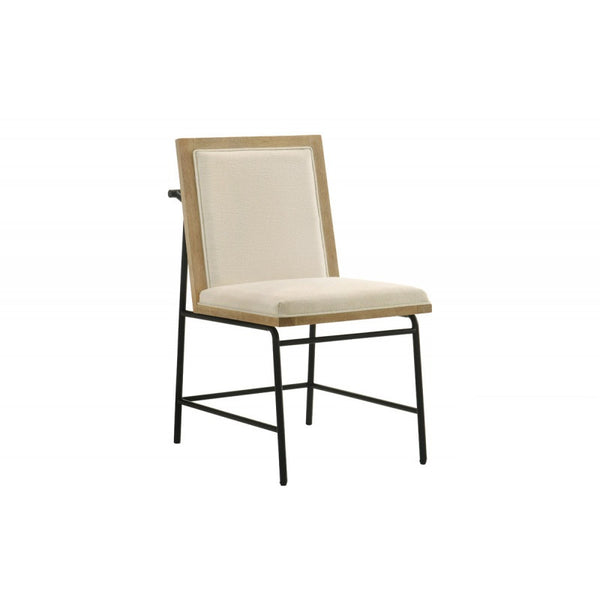 English Elm Contemporary Beige Upholstered Dining Chairs Set of 2 with Oak Veneer & Black Metal Legs, Modern Comfort B011P373686