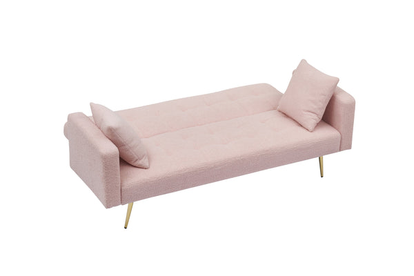 English Elm 71.7 Cozy Teddy Fleece Sofa Bed with 2 Plush Throw Pillows, 3-Seater Convertible Sleeper, 500lb Capacity Pink W3356P298512