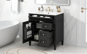 English Elm 30'' Modern Bathroom Vanity With Ceramic Sink, 2 Drawers & Tip-Out Storage For Stylish Organization N710P250194B