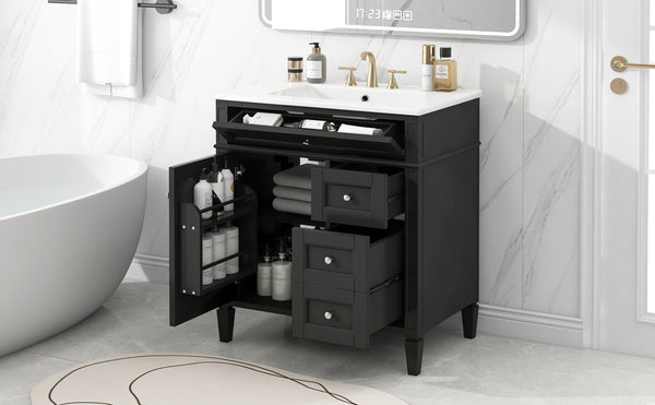 English Elm 30'' Modern Bathroom Vanity With Ceramic Sink, 2 Drawers & Tip-Out Storage For Stylish Organization N710P250194B