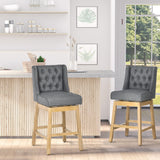 English Elm Homcom Bar Height Bar Stools Set Of 2, 180 Degree Swivel Barstools, 30" Seat Height Bar Chairs With Solid Wood Footrests and Button Tufted Design, Gray