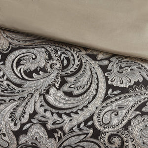 English Elm 12 Piece Madison Park Aubrey Jacquard Comforter Set Full with 200TC Cotton Sheets Black Gold Paisley Elegance B035128818