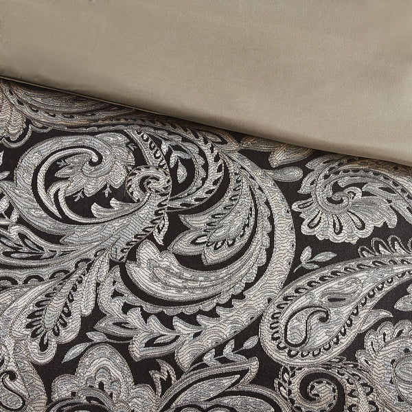 English Elm 12 Piece Madison Park Aubrey Jacquard Comforter Set Full with 200TC Cotton Sheets Black Gold Paisley Elegance B035128818
