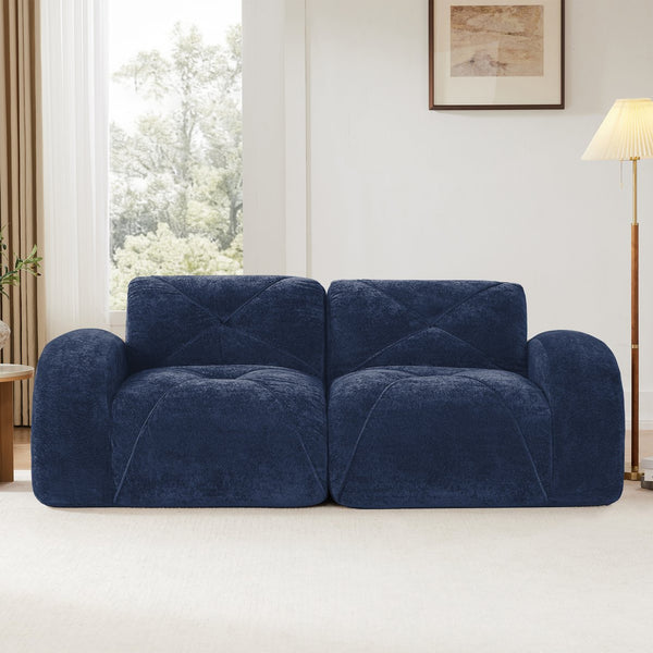 English Elm 2-seater Tufted Velvet Cloud Sofa Frameless High Density Foam Retro Luxe Living Room Blue W714P387036