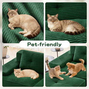 English Elm Modern Corduroy Modular Sectional with Tufted Cushions Two Ottomans Living Room Green W714S01800