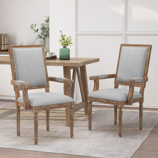 English Elm Christopher Knight Home® - Upholstered Dining Chair Set of 2 with Rubber Wood Legs, French Country Queen Anne Style Comfort and Flair Light Grey+Natural 71239.00LGRYNTL
