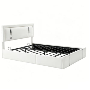 English Elm Queen Platform Bed Wingback Diamond Quilted Headboard Led Lighting Storage Drawers White W5722P462694