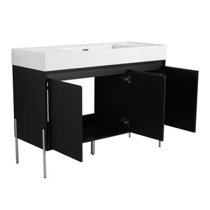 English Elm 48" Freestanding Bathroom Vanity with Resin Sink and Spacious Cabinet, Soft-Close Doors, Durable Finish Dark Oak W1972S00015
