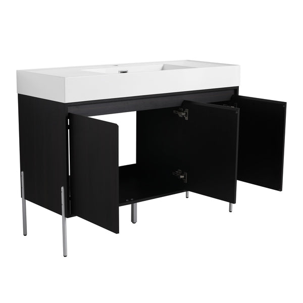 English Elm 48" Freestanding Bathroom Vanity with Resin Sink and Spacious Cabinet, Soft-Close Doors, Durable Finish Dark Oak W1972S00015