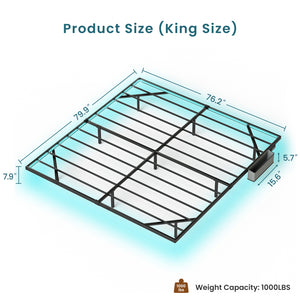 English Elm Floating Bed Frame King Size With Led Lights & Charging Station - Modern Metal Platform Design! W1162P187901
