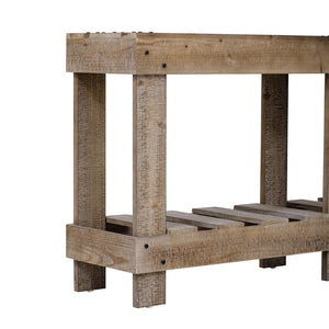 English Elm U_Style 62.9" Vintage Console Table - Solid Fir Wood, Antique Metal Rivets & Under-Shelf Storage Option N711P289135O-GIGA
