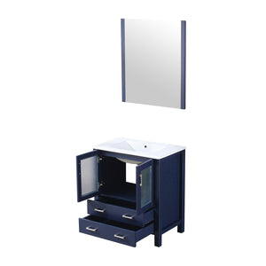 English Elm Navy Blue Bath Vanity Set With White Ceramic Top, Soft-Close Drawers & Stylish 28 In. Mirror Included B2731S00724
