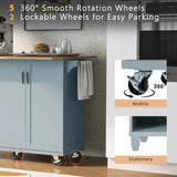 English Elm K&K Kitchen Island With Foldable Counter Top, Kitchen Storage Cart With Slide-Out Shelf, Towel Rack and Drawer, Rolling Kitchen Cart On Wheels, For Kitchen, Living Room, Dining Room, Grey Blue