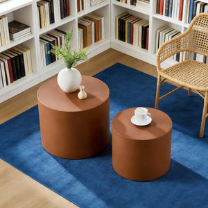 English Elm Modern Saddle Leather Mdf Side Table Compact Accent for Living Room or Office Brown W2085P399097
