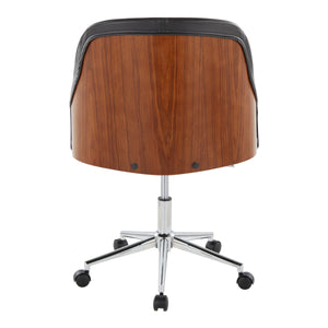 English Elm Office Task Chair with Walnut Wood Base Faux Leather Seat and Chrome Swivel B202P474172