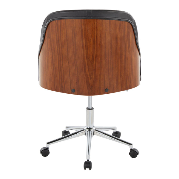 English Elm Office Task Chair with Walnut Wood Base Faux Leather Seat and Chrome Swivel B202P474172