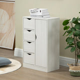 English Elm Homcom Freestanding Storage Cabinet, Bathroom Floor Cabinet With 4 Drawers and Door, White Wood Grain