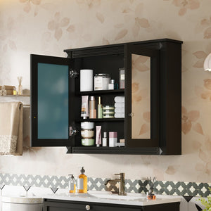 English Elm 36'' Wall Mounted Medicine Cabinet with Dual Mirrors Soft Close Doors Bathroom Storage Black N710P371186B