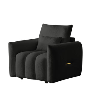 English Elm 35 Inch Teddy Velvet Lounge Chair Sculptural Cloud Seat for Modern Apartment Living Black W2564P457791