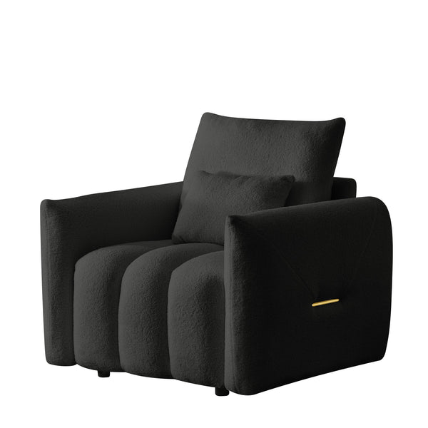 English Elm 35 Inch Teddy Velvet Lounge Chair Sculptural Cloud Seat for Modern Apartment Living Black W2564P457791