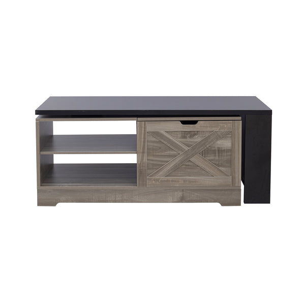 English Elm U-can Farmhouse Lift Top Coffee Table Barn Door Hidden Storage Living Room Brown+Black N724P351732E