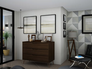 English Elm Rockefeller 35" Dresser with 3 Smooth-Glide Drawers, Metal Splayed Legs, TV-Ready Storage, Anti-Tip Chestnut B365P398130