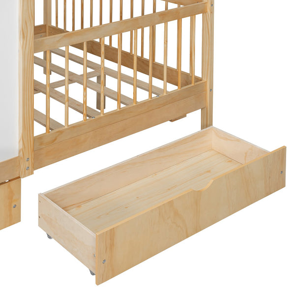 English Elm Full Size Kids House Bed with Led Bookshelf Storage Drawers and Charging Station Natural LP000378AAN