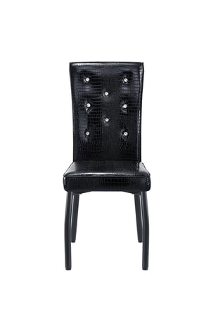 English Elm A Set of 2 Crystal Button Faux Leather Dining Chairs with Embossed Croc Texture Black W3226P344029