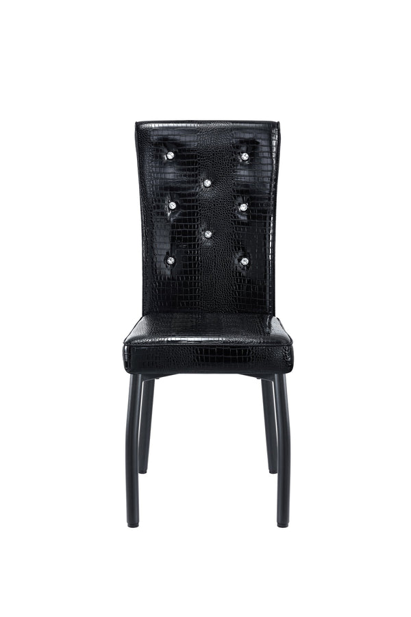 English Elm A Set of 2 Crystal Button Faux Leather Dining Chairs with Embossed Croc Texture Black W3226P344029