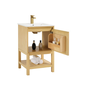 English Elm 20 Inch Ash Wood Bathroom Vanity Pre-assembled with Ceramic Basin and Adjustable Storage W2316P380501