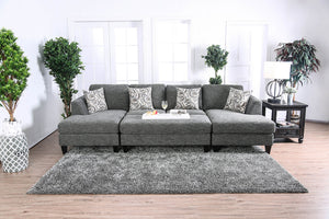 English Elm Gray Chenille 5pc Sectional Sofa Set with Chaise Ottoman & Patterned Pillows, Plush High-Density Comfort, Tapered Legs B2741S00063