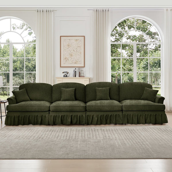 English Elm Elegant Mid Century Chenille 4-Seater Sofa With Flared Arms, Detachable Skirts & Plush Comfort W3041S00349