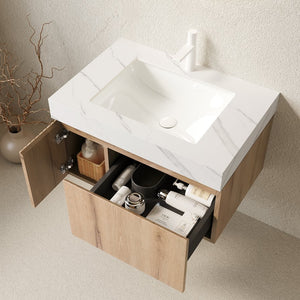 English Elm Muri Floating Bathroom Vanity with Sintered Stone Top and White Oak Plywood Cabinet W2615S00624