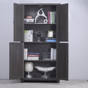 English Elm 67.4"h Mirrored Corner Cabinet Carved Butterfly Doors Adjustable Shelves Entryway Storage Dark Brown W2899P374347