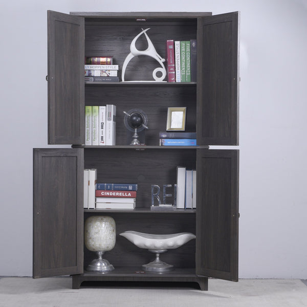 English Elm 67.4"h Mirrored Corner Cabinet Carved Butterfly Doors Adjustable Shelves Entryway Storage Dark Brown W2899P374347