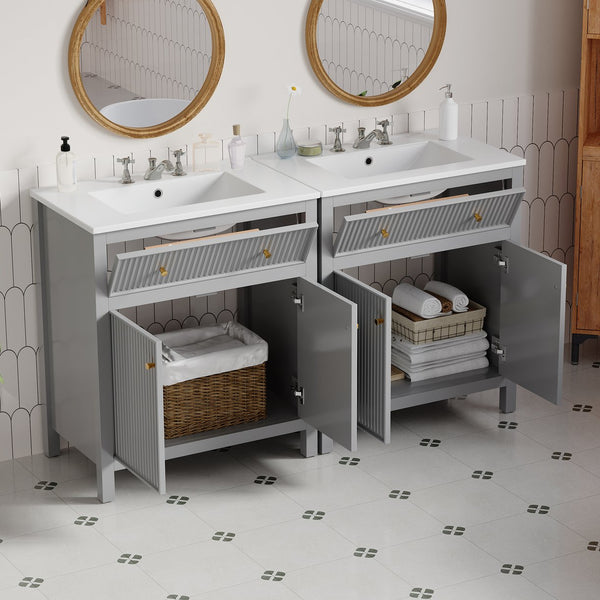English Elm 60'' Modern Bathroom Vanity Set With Ceramic Sink, Soft Closing Doors, Space-Saving Grey Design N710SS00007E