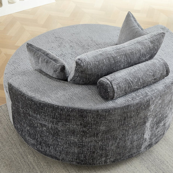 English Elm 55''l 55'l Chenille Swivel Lounge Chair Plush Foam Fill 360 Rotation Modern Living Room Grey W834S00641