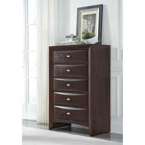 English Elm LUCILLE Spacious Chest of Drawers with Chambered Fronts and Solid Wood Construction, Sleek Tone Finish Walnut Brown 33.5 L x 18.94 W x 51.06 H B201P294794