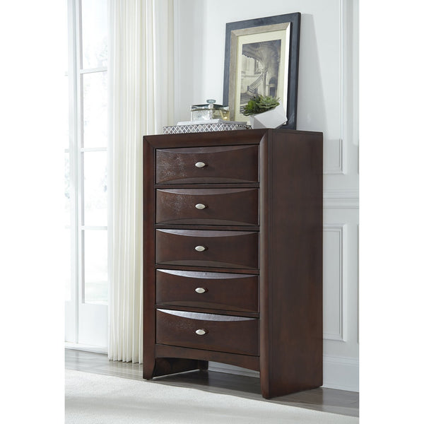English Elm LUCILLE Spacious Chest of Drawers with Chambered Fronts and Solid Wood Construction, Sleek Tone Finish Walnut Brown 33.5 L x 18.94 W x 51.06 H B201P294794