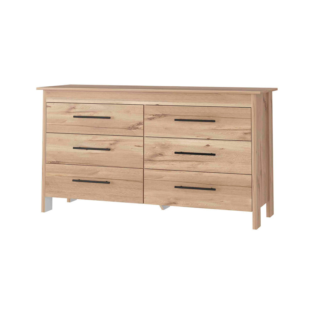 English Elm Luxor Six Drawer Double Dresser – Multicolor Particle Board, Modern Minimalist Design, Sturdy Elevated Base B128S00100