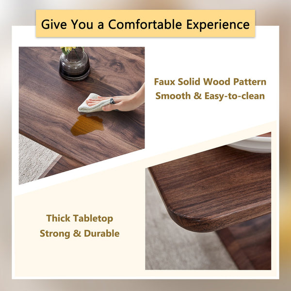 English Elm Modern Walnut MDF Rectangular Coffee Table with Dark Brown Grain Sticker, Silver Trim, Ergonomic Height W1151P230544