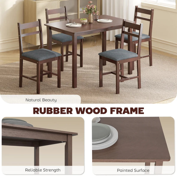 English Elm Kitchen Farmhouse Dining Set Rubberwood Table Four Padded Linen Chairs Compact Nook Gray,Walnut T3971P459289