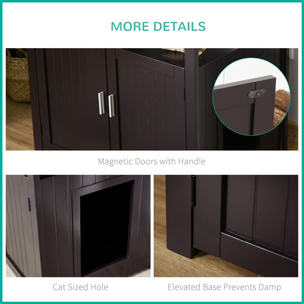 English Elm Pawhut Stylish Wooden Cat Litter Box Enclosure & End Table With Adjustable Partition, Brown W2225P217309-GIGA