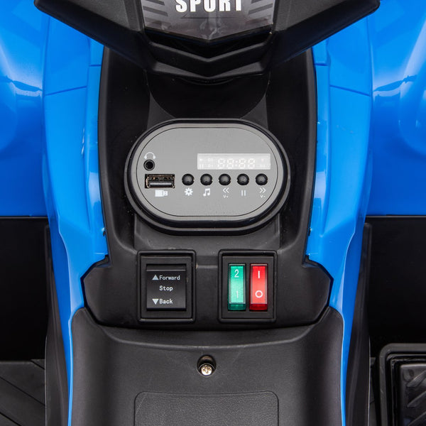 English Elm 24v Dual Motor Kids Atv Ride on with Led Lights Bluetooth Storage Racks Off Road Blue W1578P390449