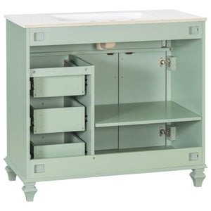 English Elm 36" Forest Green Rubberwood Bathroom Vanity with Ceramic Sink and Golden Hardware N725P356069F