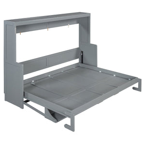 English Elm Queen Murphy Bed With Hydraulic Lift & Foldable Desk - Stylish Space-Saving Solution In Gray N820S10033E-GIGA