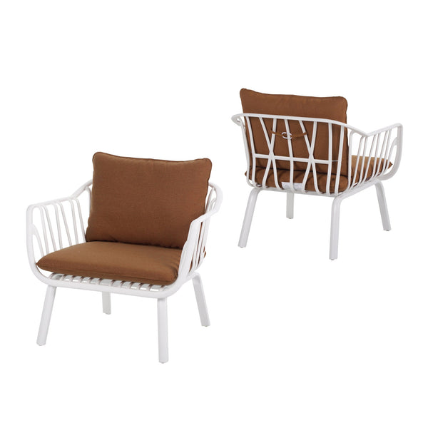 English Elm Christopher Knight Home® - Huron Outdoor PP Club Chair with Waterproof Olefin Cushions, Durable Plastic Frame and Iron Legs - Weather-Resistant Patio Seating Set Brown,White N775P178198W