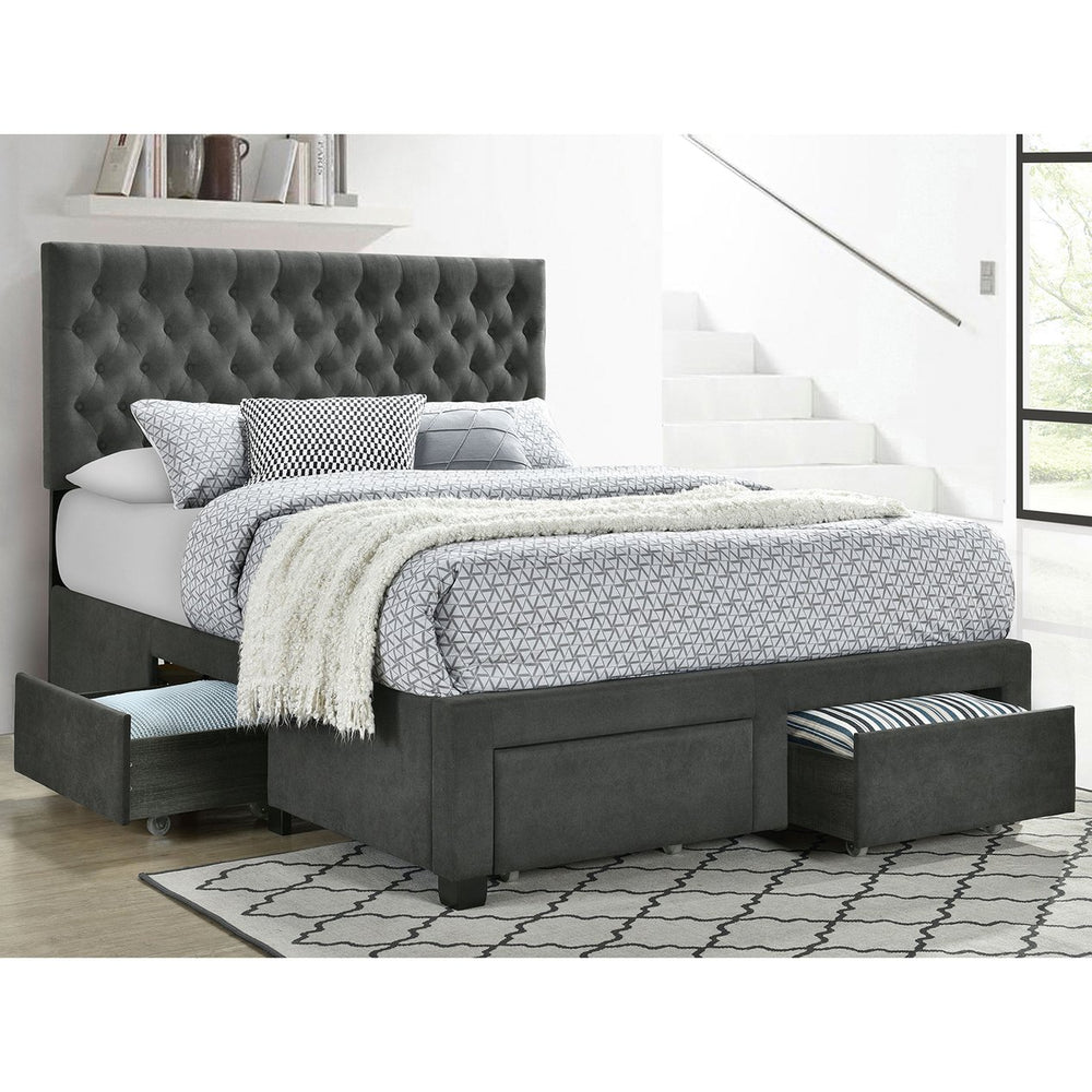 English Elm Keating Queen Storage Bed Tufted Upholstered Headboard Four Drawers Charcoal Fabric B062S01767
