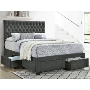 English Elm Keating Queen Storage Bed Tufted Upholstered Headboard Four Drawers Charcoal Fabric B062S01767