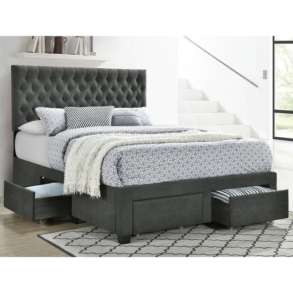 English Elm Keating Queen Storage Bed Tufted Upholstered Headboard Four Drawers Charcoal Fabric B062S01767